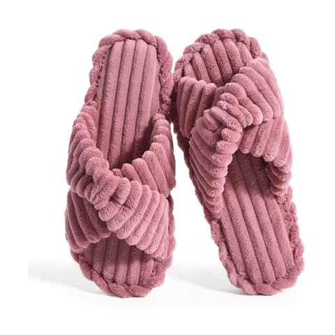 Cosy Pyro Slippers for Women House Bedroom Furry Cross bands Slide Shoes Anti-Skid Sole Open Toe Slippers Rose 40-41 Cover
