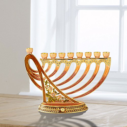 Matashi MTMNR3267 Hand Painted Enamel Menorah Candelabra with Deep Earthy Colors and Modern Design, Contemporary