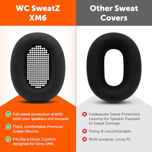 Image of WC SweatZ XM6 - Patented Silicone Earpad Sweat Covers Compatible with Sony WH-1000XM6 by Wicked Cushions | Does not fit WC PadZ XM6 XL | Sweatproof & Easily Washable | Black