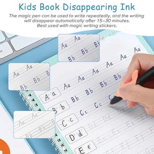 KFHENSOMR Magic Pens & Refills for Magic Practice Copybooks, Disappearing Ink Pens with Pencil Grippers, Invisible Ink Pen Refills for Grooved Handwriting Workbooks Writing Tracing Books