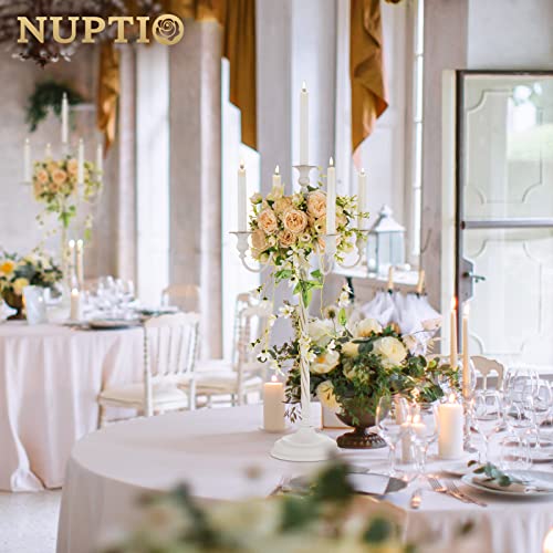 Nuptio Candelabra Candle Holder Floor Candle Holders White Candlestick Holders 28 In 5 Branch Candelabras Vintage Taper Candle Holders Tall Flower Holders Table Centerpiece For Wedding Party Decor #TOP6