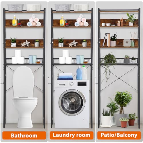 SUPER DEAL Over The Toilet Storage Shelf, 4-Tier Bathroom Organizer Space Saver Rack Wood Shelf, Rustic Brown - Thumbnail 6