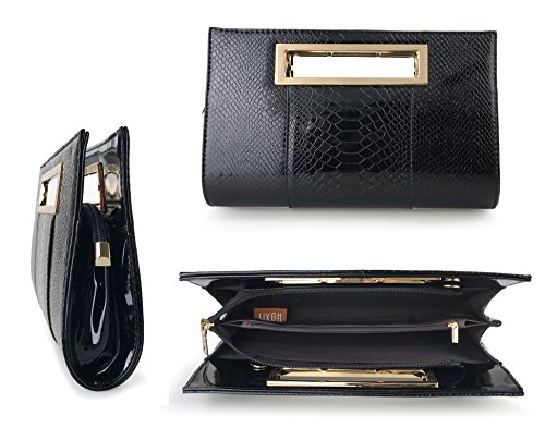Hoxis Classic Crocodile Pattern Faux Patent Leather Metal Grip Cut It Out Clutch With Shoulder Strap Womens Handbag (Leopard Print) #TOP5