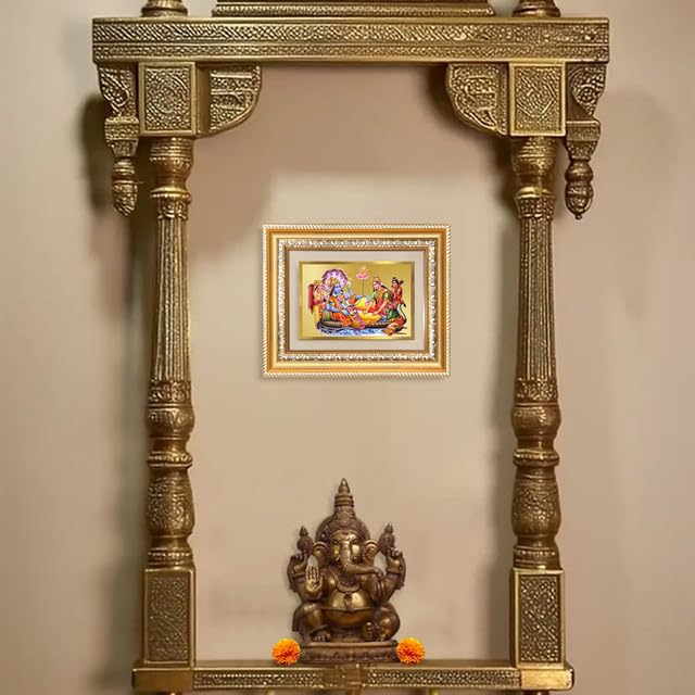 Image of DIVINITI Lakshmi Vishnu 24K Gold Plated Foil Wall and Tabletop Photo Frame for Home Decor, Puja Room, Luxury Gifting | DG Frame 112 S2 (21.5x17.5 CM)