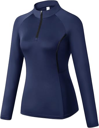 Womens Workout Shirts UPF 50+ Sun Protection Long Sleeve Golf Shirts Quarter Zip Athletic Tops Women Quick Dry