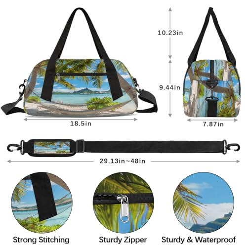 Kids Gym Bag with Adjustable Shoulder Strap, Ocean Beach Palm Trees Tropical Island Seaside Boys & Girls Travel Sport Duffle Bag School for Overnight Travel Bag3