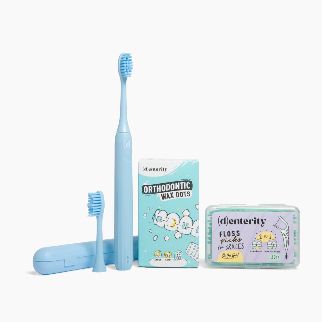 Braces Essentials Bundle Cleaning Kit for Teeth, Portable Orthodontic Toothbrush Kit Oral Care Dental Travel Kit - Sonic Toothbrush Floss Picks Wax Dots- 3pc Bundle-for Kids & Teens & Young Adults