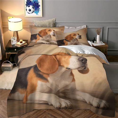 Housse de Couette Beagle Parure de Lit Enfant Microfibre Douce 140x200cm Imprimé 3D