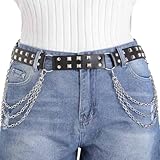 ELABEST Studded Belt Punk Belt Pyramid Waist Belt Gothic Leather Belt Accessories for Women (Pyramid)