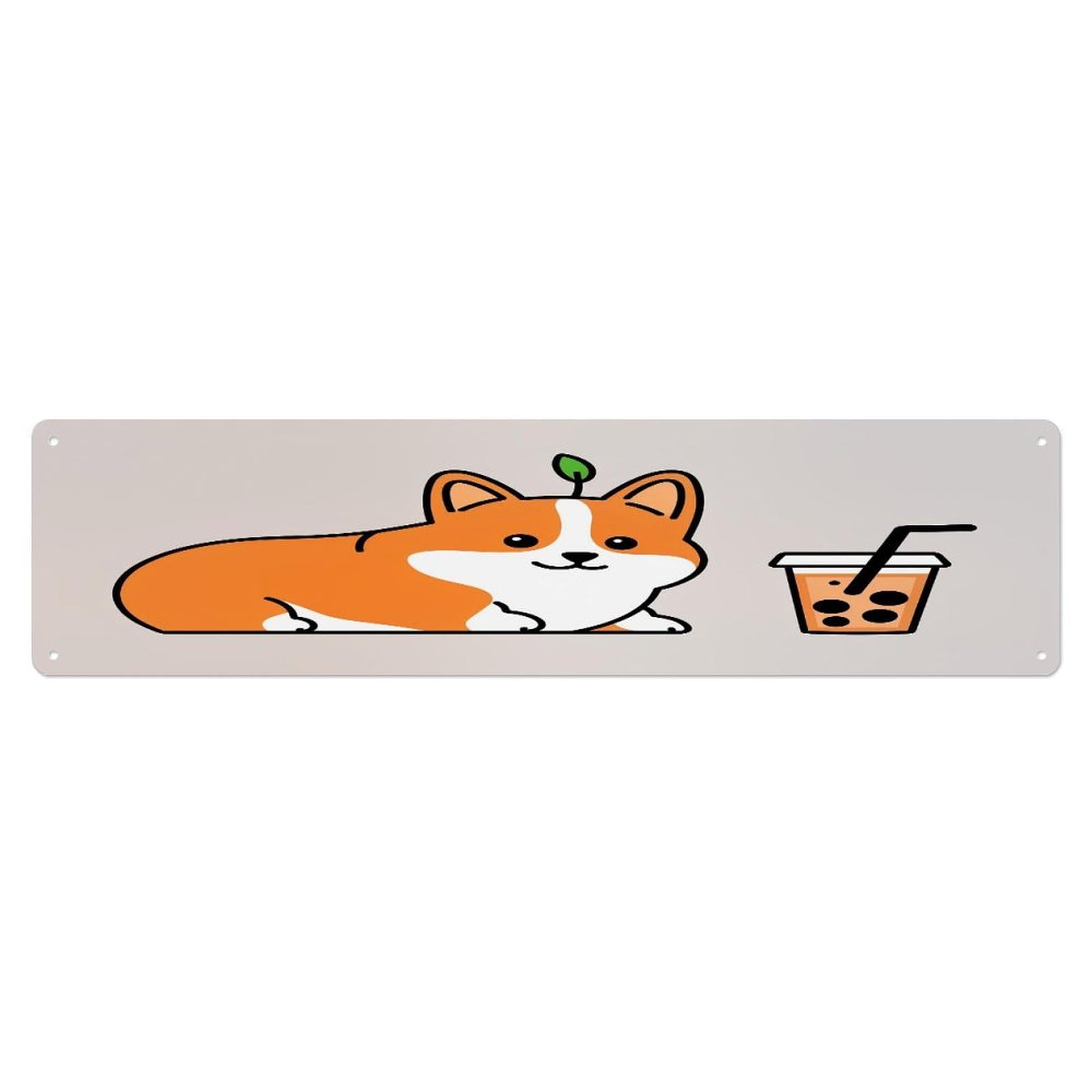 Corgi With Bubble Tea Metal Tin Sign Plaque