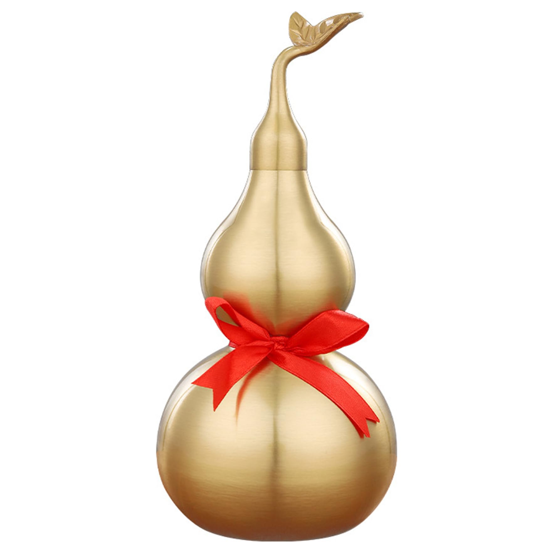 Faticenic Golden Gourd 6 Inch Brass Wu Lou With Opening Lid & Leaf Symbol Of Health Longevity And Prosperity Feng Shui Decor For Home Office, Pet Decors