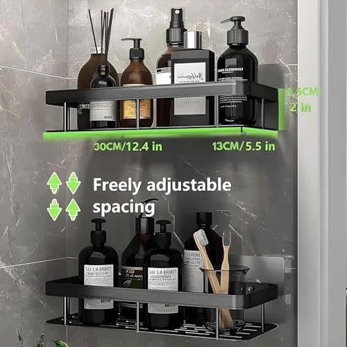 Image of iSTAR Self-Adhesive Wall Mounted Bathroom Shelf | No-Drill Space-Saving Storage Organizer Stand | Multipurpose Shower Caddy for Bathroom Accessories, Kitchen, Hotel, Home (Pack of 2, Black)