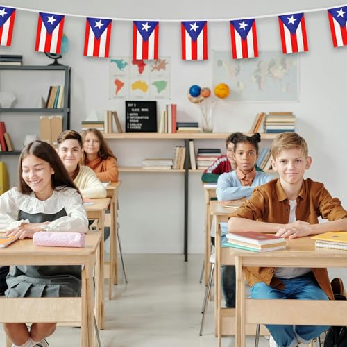Image of Puerto Rico Flags Puerto Rican String Flag Banners for Patriotic Events Independence Day Sports Bars Inside Outside Decorations 33 Feet 30 Flags