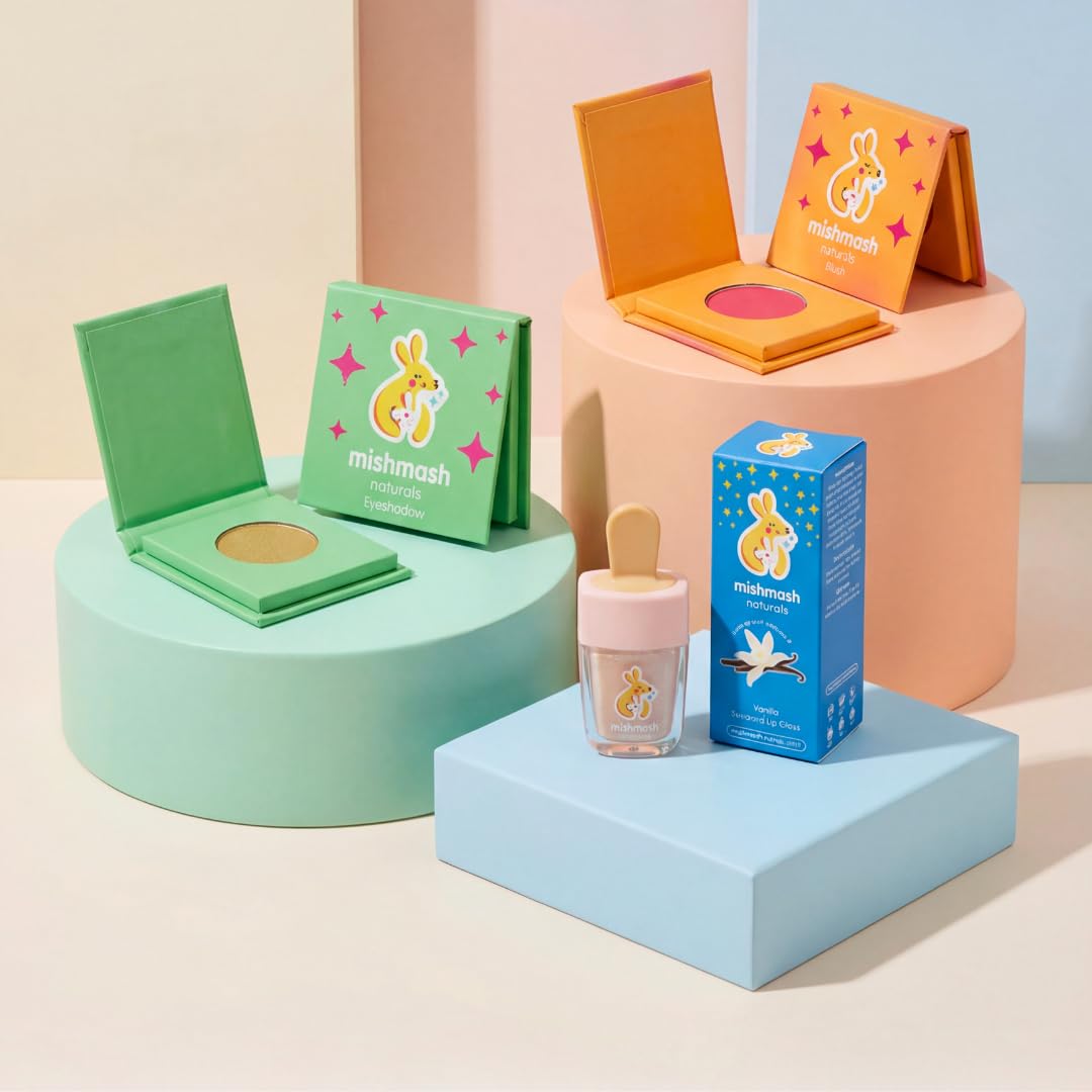 Mishmash Naturals Kids Makeup Kit (3-in-1) | Blush, Vanilla Lip Gloss & Golden Eyeshadow | Non-Toxic, Washable & Skin-Safe | Easy to Apply & Wash Off | For Girls Age 3–14 | Pack of 3-picture-36