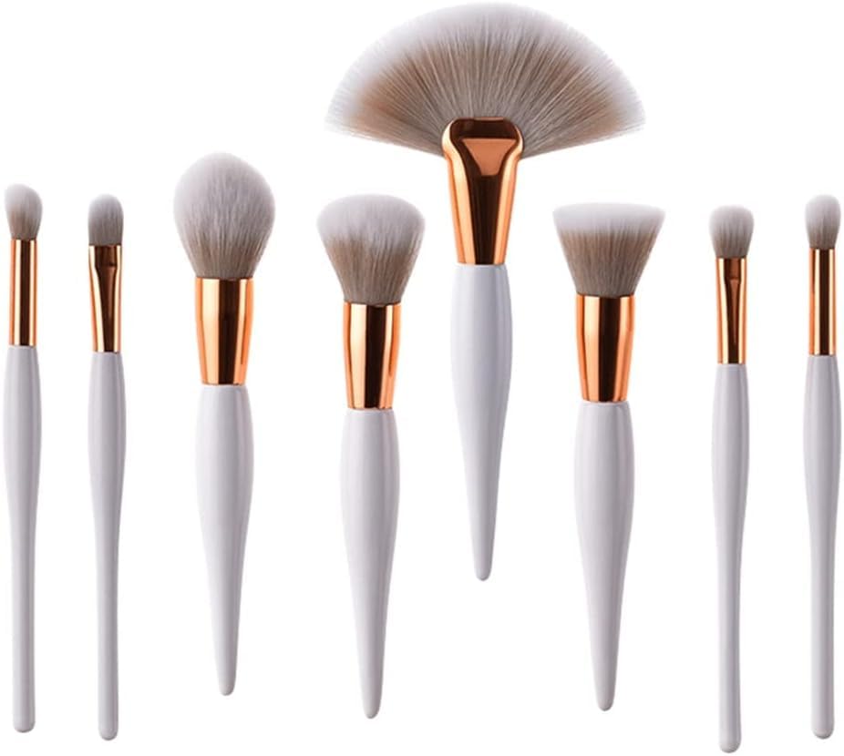 Set di 8 Pennelli da Trucco Professionali Bianchi per Cipria, Fard, Fondotinta, Ombretto, in Tubo di Alluminio Color Oro Rosa.,D-8pcs