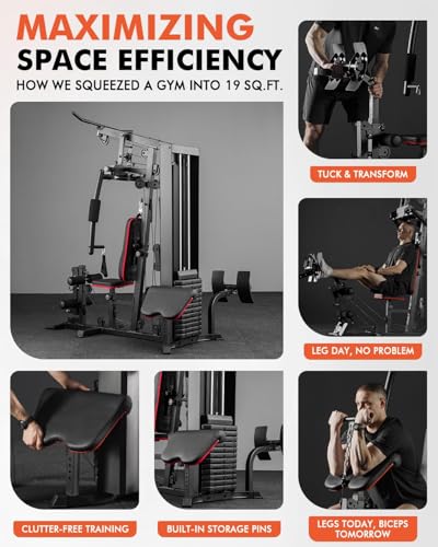 Image of Mikolo Home Gym, Workout Station with 152LBS Weight Stack, Multifunctional Home Gym Equipment, Exercise Equipment for Full Body Strength Training