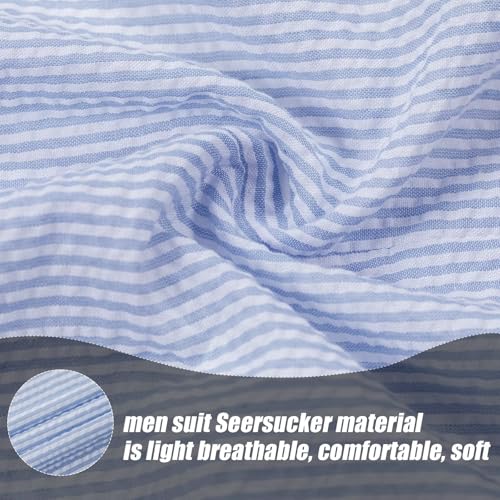 Mens Suit Summer Seersucker 2 Piece Double Breasted Buckle Striped Tuxedos for Men Wedding Suits Beach Party4