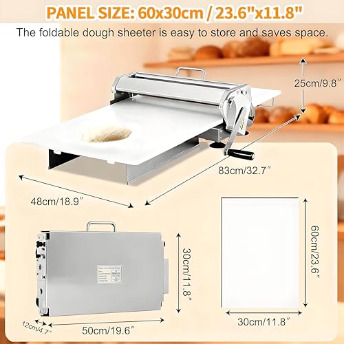 Foglio di pasta manuale pieghevole, rullo da pasticceria in acciaio inossidabile per croissant Pizza Pasta, spessore regolabile 0-25mm, design compatto per la cucina domestica e l'uso commerciale dell