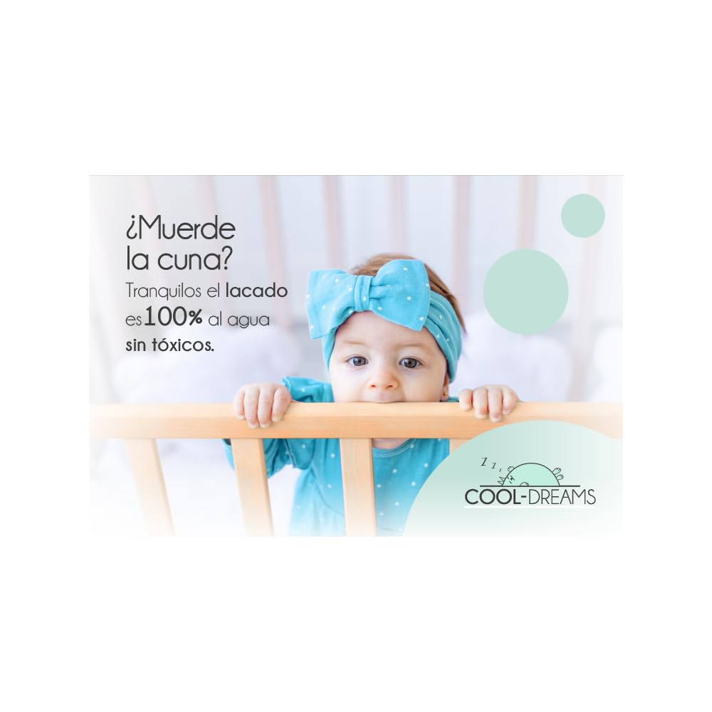 Cuna Colecho de Bebé Koala Estilo Nórdico Natural 120x60 cm, de Madera de Haya, con Colchón Morfeo y Barandillas Naturales CoolDreams