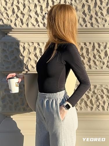 YEOREO Long Sleeve Workout Crop Mock Thermal Turtle Neck Double Lined Base Tops Shirts Women Sariah Y2k Undershirt4