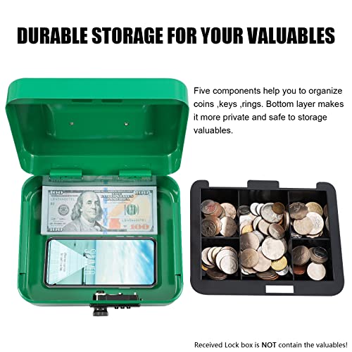 Image of KYODOLED Cash Box with Combination Lock,Safe Metal Box for Money,Storage Lock Box with Money Tray,7.87 inchx 6.30 inchx 3.54 inch Green Medium