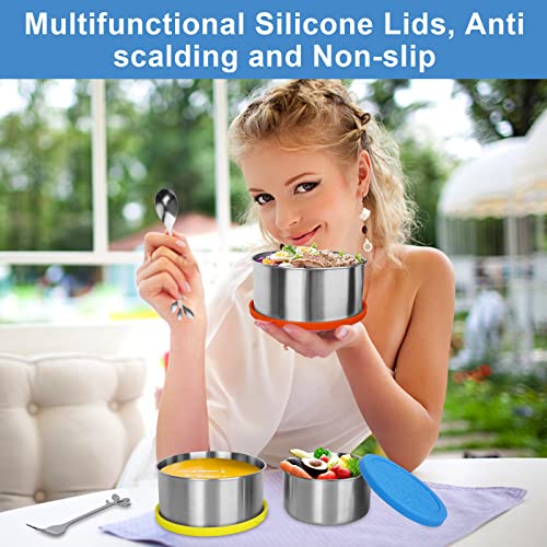 Leepenk Stainless Steel Food Containers With Silicone Lids Leakproof Snack Containers For Kids Adults Set Of 6 Metal Food Storage Containers (50,100,220,400,680,950Ml) Durable For School Lunch,Picnic #TOP6