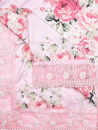 Image of DUPATTA BAZAAR Woman's Baby Pink & Multicoloured Printed Muslin Dupatta