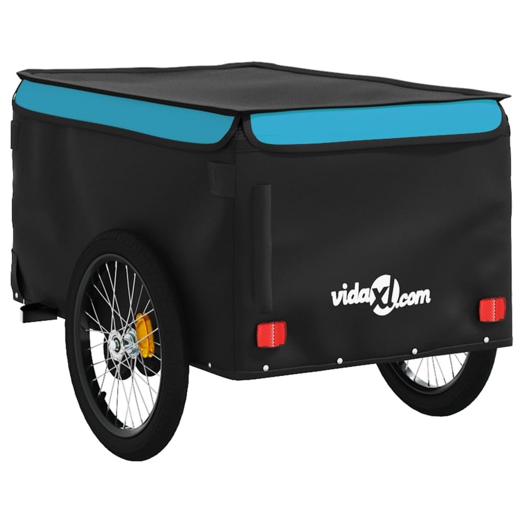 Remolque de bicicleta (45 kg), color negro y azul, hierro remolque, transporte para bicicleta, carro con ruedas -C 94114