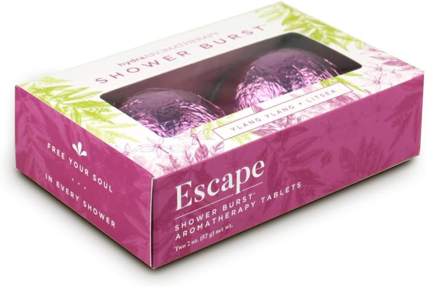 Escape Shower Burst Duo Gift Set with Sachet- Shower Steamers Aromatherapy fizzing Bombs with Essential Oils of ylang ylang & litsea Tablets Made in USA Great Alternative to Bath Bombs for Women Men