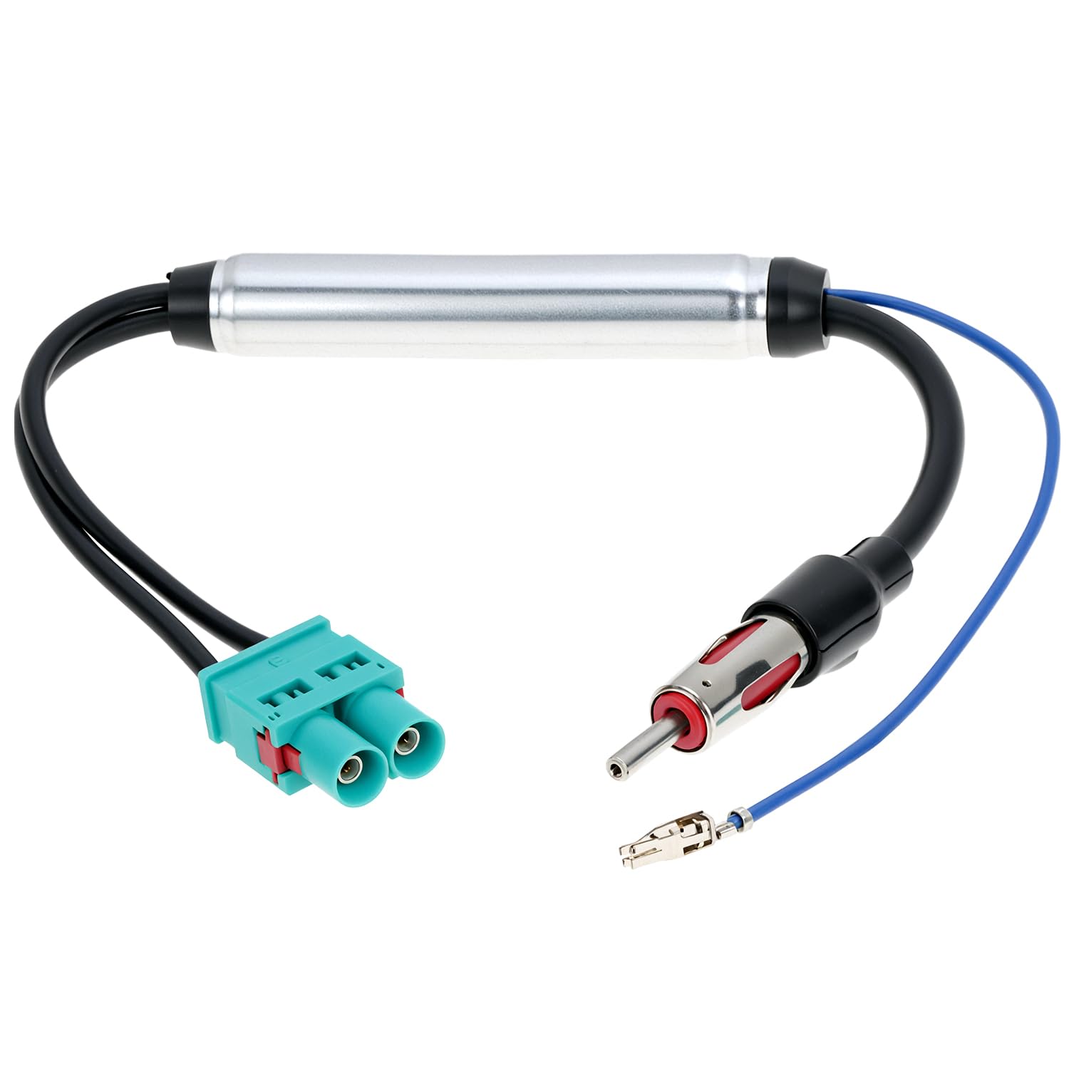 QWORK Wzmacniacz sygnału samochodowego, podwójny adapter Fakra na złącze DIN, adapter anteny samochodowej, kompatybilny z VW Touareg i Porsche Cayenne