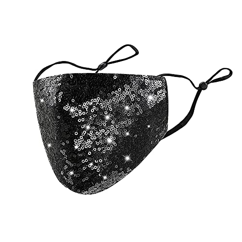 Image of Sparkly Sequin Face Cover Glitter Cotton Sequins Masc Masquerade Face Covering (Irregular,black 1)