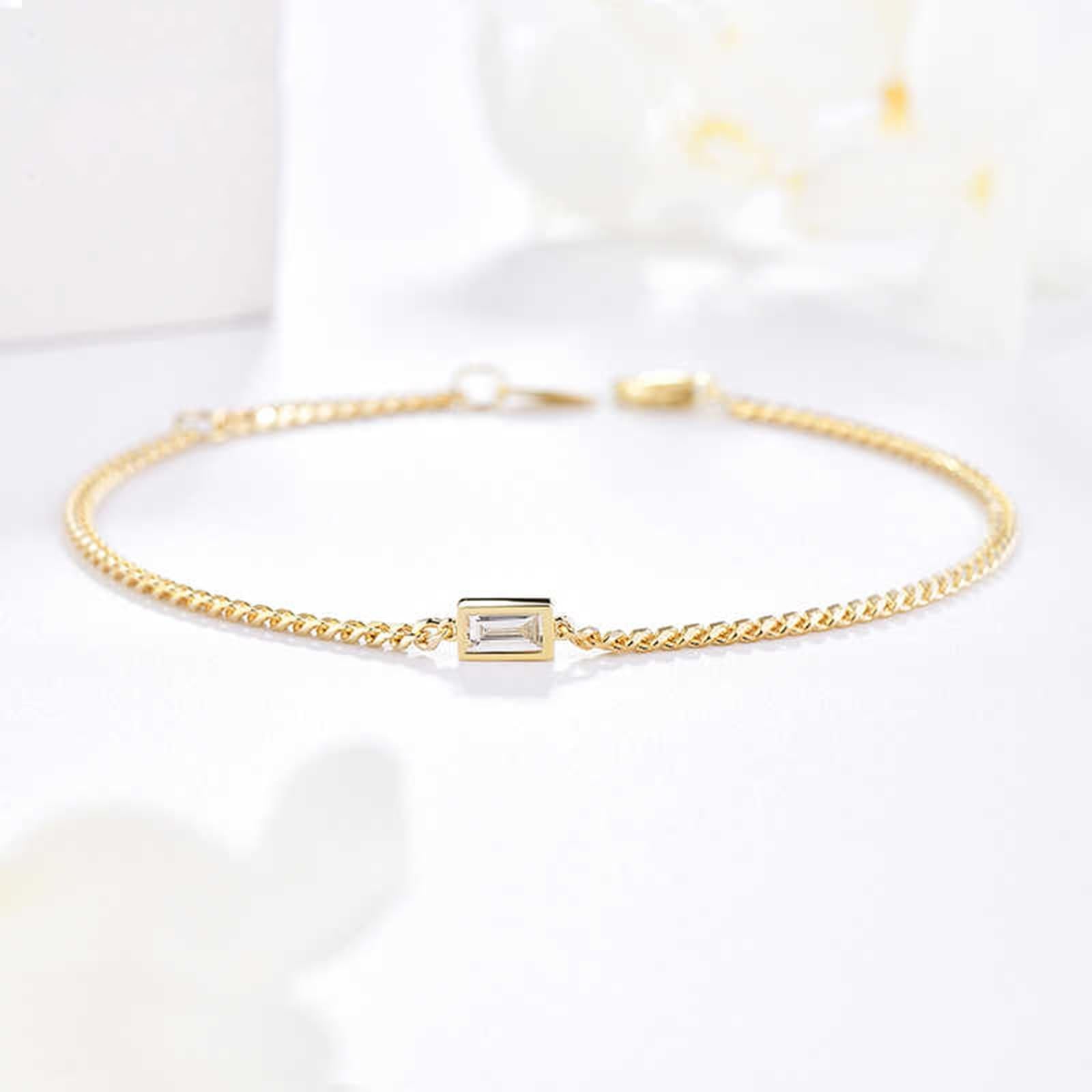 Bracelet breloques en or jaune 9 K/14 K/18 carats, blanc 0,14 carats, créé en laboratoire, diamant classique, taille émeraude, véritable bracelet en or véritable 750/585/375