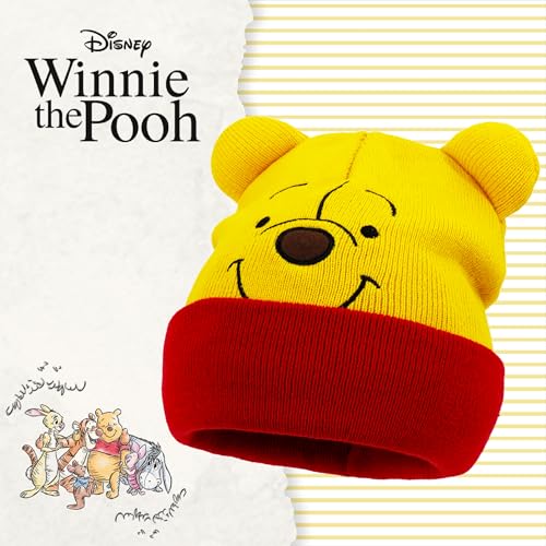 Image of Disney Winnie The Pooh Beanie Hat, Winter Knit Cap with 3D Ears, Yellow