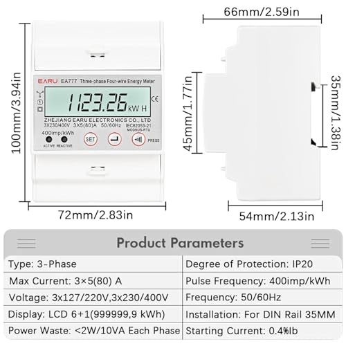 Compteur d'énergie triphasé bidirectionnel pour optimiser la facturation kWh RS485