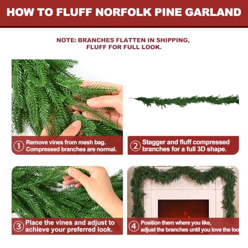 2Pcs 6FT Artificial Norfolk Pine Garland for Christmas Decorations - image 5