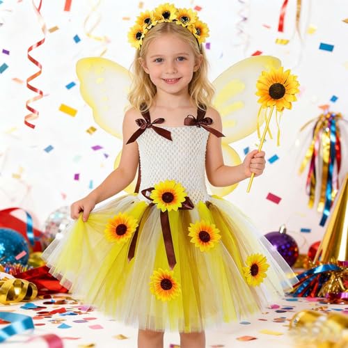 Vestido de hadas de girasol con bordado floral confección premium 3