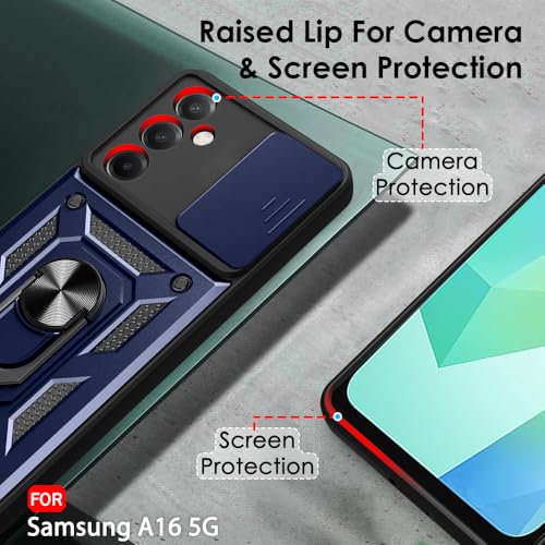 Image of TheGiftKart Tough Armor Bumper Back Cover Case for Samsung Galaxy A16 5G | Sliding Camera Cover, Kickstand & Ring Holder | 360 Protection Back Cover Case for Samsung Galaxy A16 5G (PC & TPU, Blue)