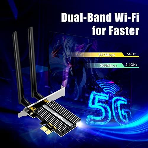 KEEKU AC1200 Mbps PCI-E WiFi Card Bluetooth 5.0 Dual Band 2.4GHz/5GHz PCI-E Wireless PCI Express Adapter Internet Network Card Support Windows 10 for Desktop
