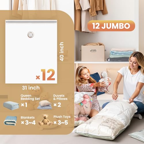 Image of TAILI 12 Pack Vacuum Storage Bags, Jumbo Size (31x40 inch), Cream