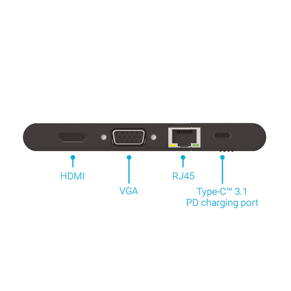 PNY 9 w 1 Mini Przenośny Hub Zasilający USB-C z Wbudowanym Kablem dla Urządzeń Kompatybilnych - 2 Porty USB-C, 2 Porty USB-A 3.1, HDMI, VGA, Gniazda SD/microSD