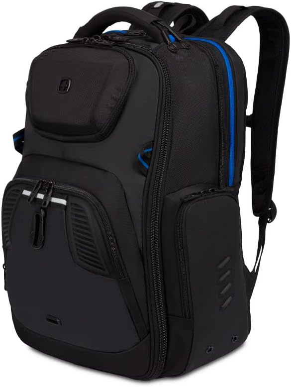 SwissGear Gaming Laptop Backpack with Charger Port (USB), Blue/Black