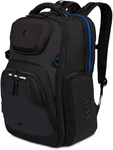 SwissGear Mochila para laptop para juegos con puerto de cargador (USB), azul/negro