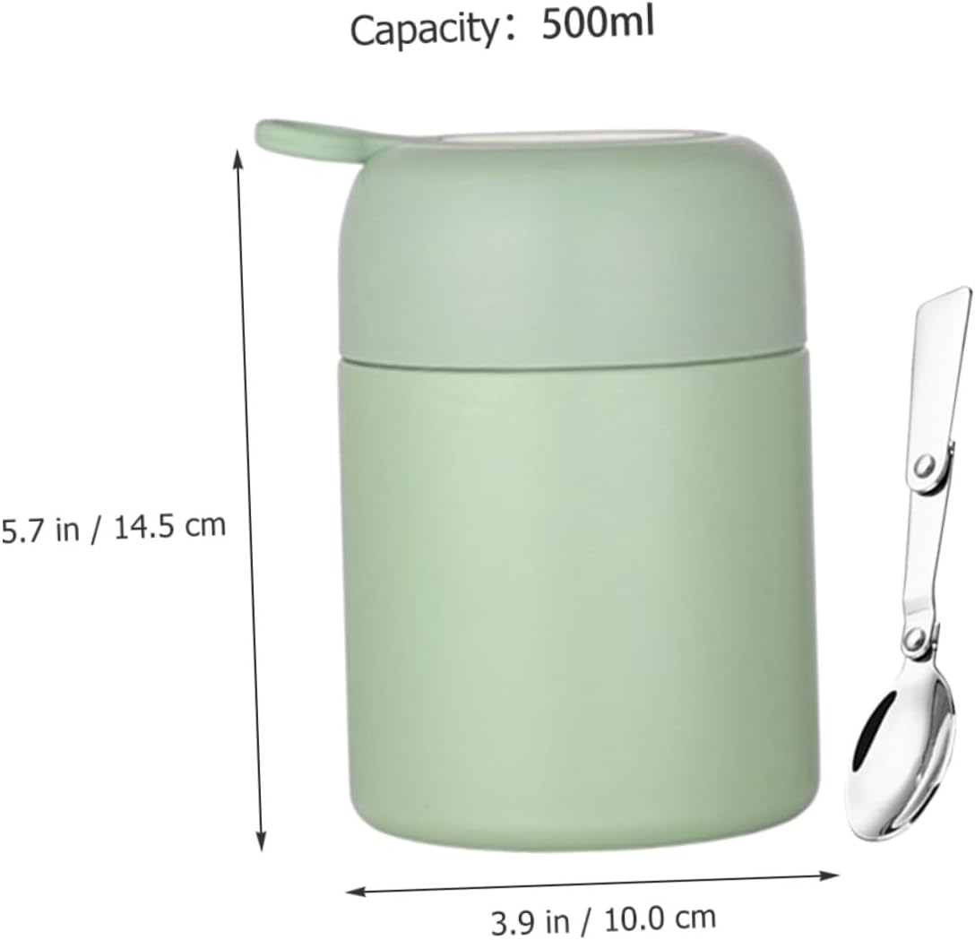 jojofuny Insulated Soup Cup with Spoon 500ml Portable Vacuum Food Jar Leakproof Thermal Container for Students and Office Use Green