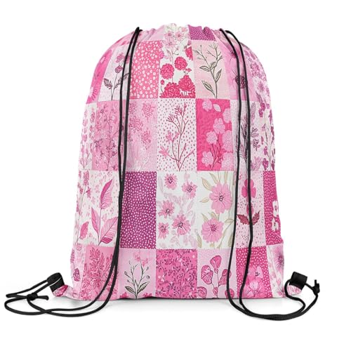 Image of jejeloiu Cute Floral Drawstring Backpack 13x15.7inch Flower Floral Waterproof Gym Drawstring Bags Plaid Nature Spring Sports String Backpack Beach Swim Travel Bag Sackpack