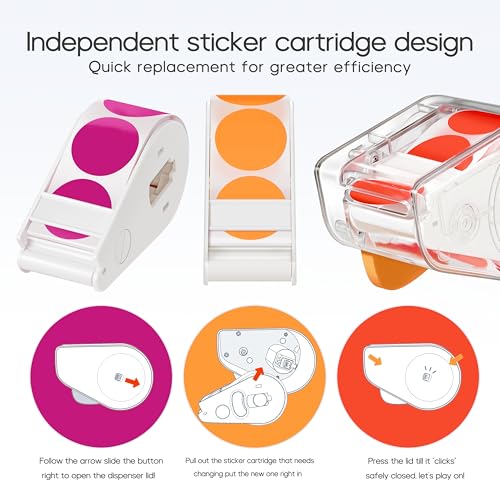 Image of for Lucky Sticker Transparent dot Sticker Dispenser. Includes 1200 1-inch Colored dot Stickers in red, Orange, Blue, and Green. Round Color-Coding Labels, Suitable for Offices and classrooms.
