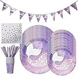 Anzug-Design: Unser Meerjungfrau-Geburtstagsanzug ist mit Meerjungfrauen-Inspiration als Hauptelement gestaltet.Das Meerjungfrauen-Muster und die violette Übereinstimmung lassen die ganze Party edel und zart aussehen.