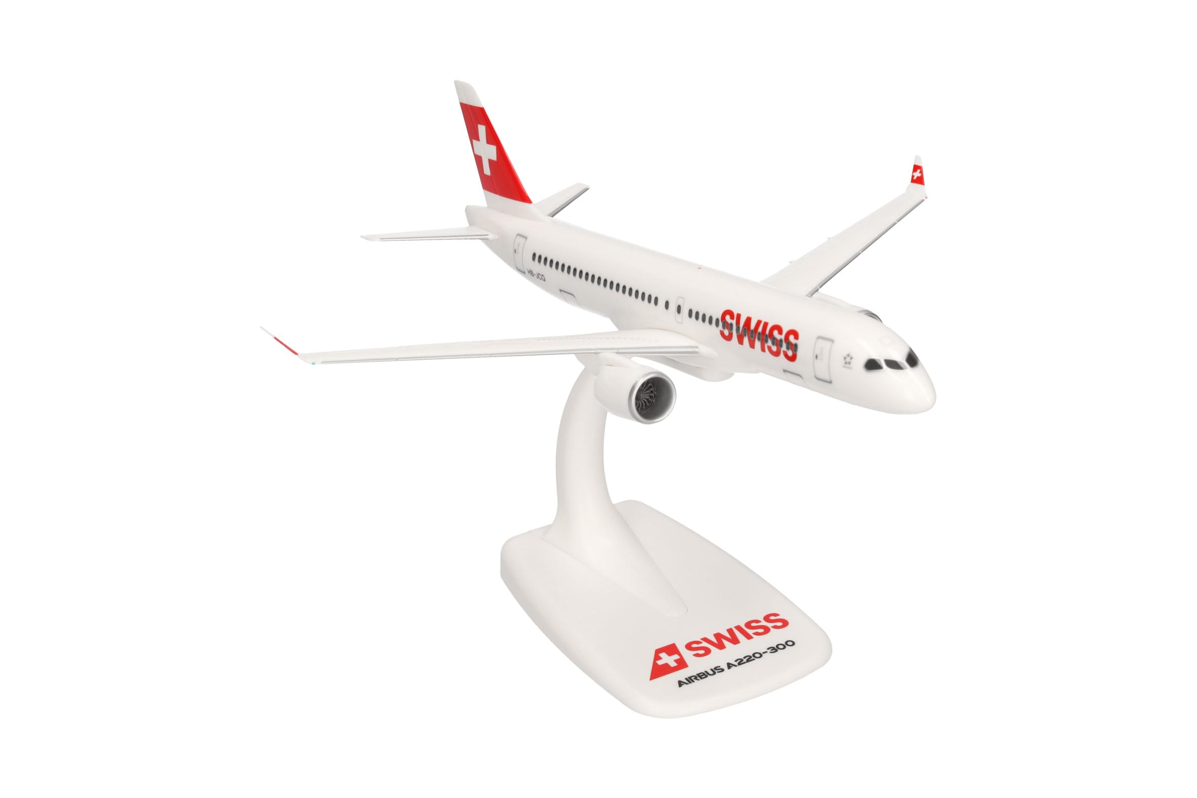 herpa Snap-Fit Modellflugzeug Airbus A220-30 - Swiss International Air Lines, Miniatur im Maßstab 1:200, Sammlerstück, Modell mit Standfuß, Kunststoff, Weiß