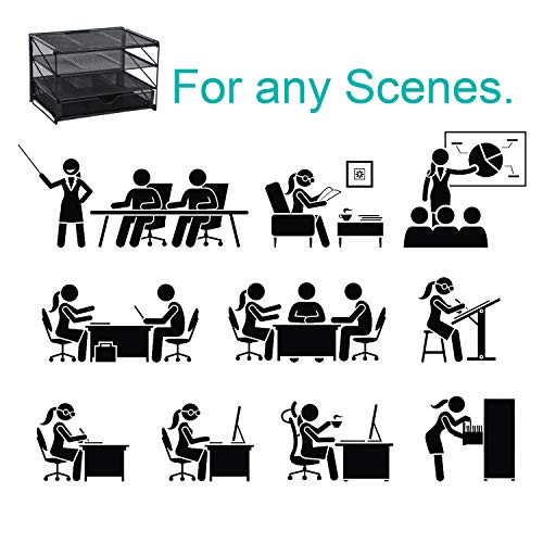 Veesun Paper Letter Tray Organizer, Mesh Desk File Organizer with 3 Tier Shelf Sorter with Drawer,Black - Thumbnail 6