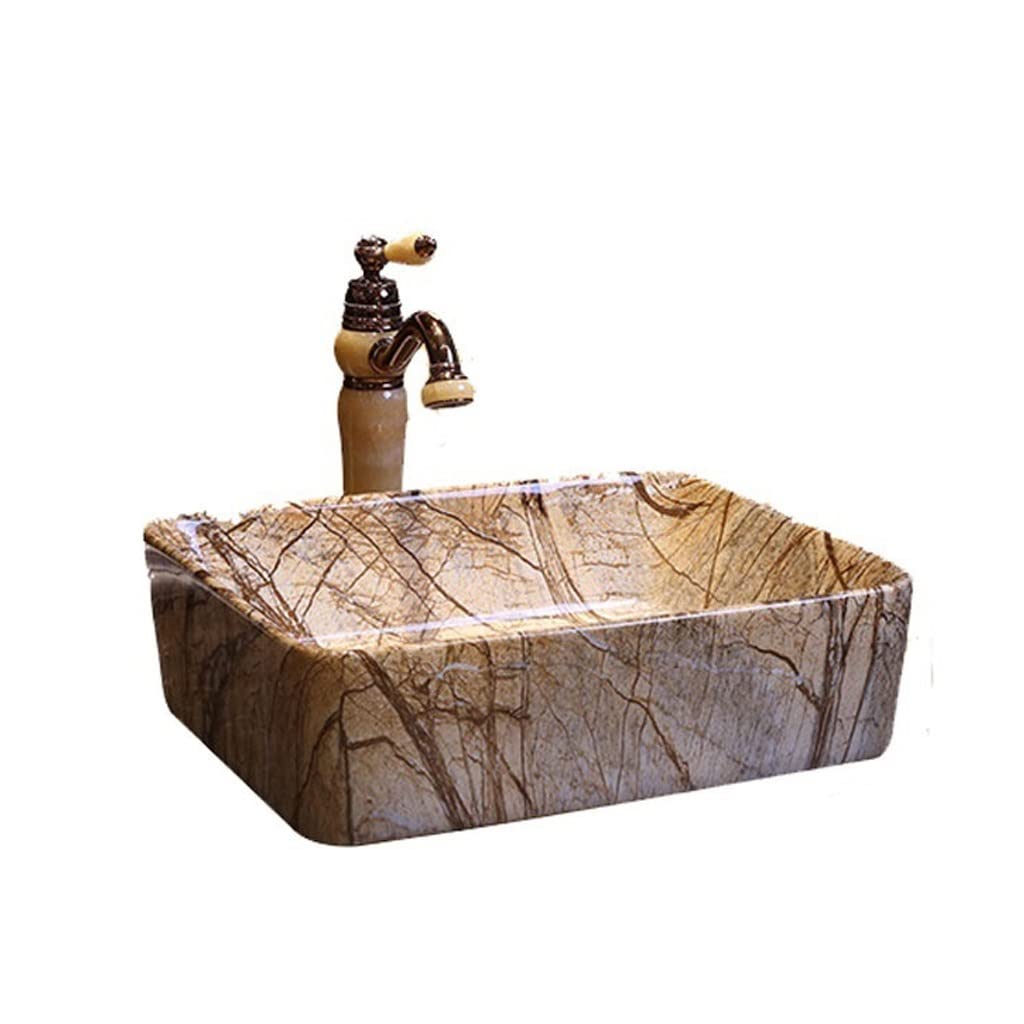 HTTGDGDH Bathroom Sink Bathroom Vessel Sink Vintage Art Countertop Basin Vanity Vessel Sink Rectangular Ceramic Washbasin With Faucet Bathroom Vessel Sinks,