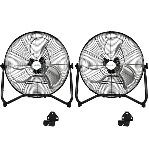 hykolity 20' High Velocity Floor Fan, 3-Speed Heavy Duty Industrial Fan with Wall-Mounting System, Metal Floor Fan for Commercial Space, Warehouse, Garage, and Workshop, 2 Pack